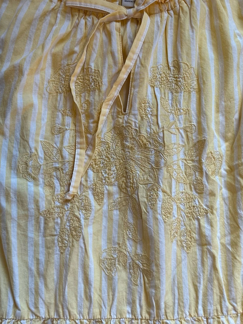 St. John’s Bay Yellow Striped Embroidered Cotton Tiered Dress Large Pockets - Picture 5 of 5